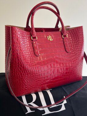 LAUREN RALPH LAUREN Marcy Large Embossed Satchel Bag (EUC)